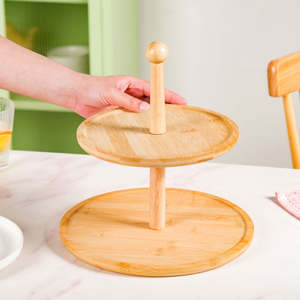 Soporte de madera de dos niveles para pasteles, ecológico, expositor de postres para fiestas, bodas, panaderías y cafeterías - Product Image 2