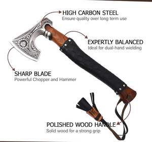 Hache de Bûcheron en Acier à Haute Teneur en Carbone Forgée à la Main, Personnalisée OEM, Manche en Bois à Haute Teneur en Carbone, Tête Crantée avec Fourreau en Cuir - Product Image 2