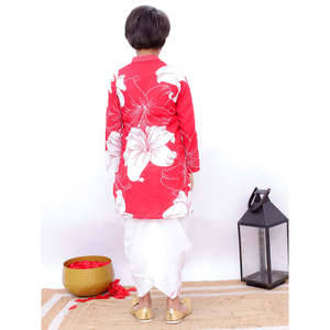 Conjunto de Kurti y Dhoti de Algodón con Estampado de Margaritas Rojas y Blancas para Fiestas de Niñas - Product Image 4