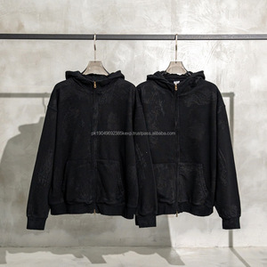 Sweat-shirts à capuche surdimensionnés de haute qualité avec double fermeture éclair, impression personnalisée en relief, en molleton de coton, sweat-shirt à fermeture éclair pour hommes, fabricants de vêtements - Product Image 2