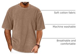Men's Brown Cotton Crew Neck Short Sleeve Casual <b>T</b>-<b>Shirt</b> Plain Dyed Summer Wear - Product Image 5