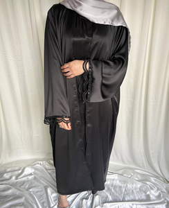 Abaya en soie blanche avec manches drapées orange, robe longue modeste à manches longues, idéale pour un usage quotidien, nouvelles abayas 2026 - Product Image 5