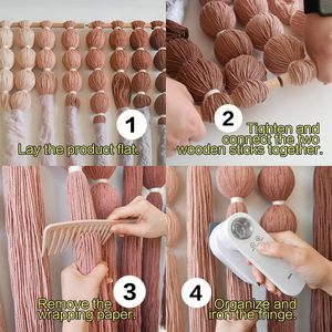 Fiber <b>Art</b> <b>Macrame</b> Wall Hanging with Knotted Ball Detail and Soft Fringe Boho Home Accent - Product Image 2