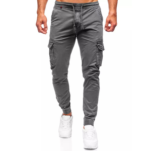 Pantalon de survêtement cargo gris pour homme, taille élastique avec cordon de serrage, décontracté, plusieurs poches, idéal pour l'automne - Product Image 1