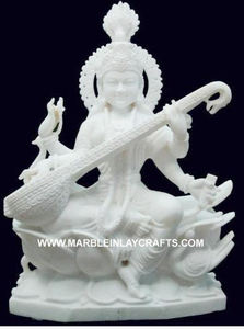 Statue de Dieu Indien en Marbre Blanc la Plus Belle avec Fabrication et Vente en Gros Fabriquée en Inde Statue Assise de Saraswati Mata - Product Image 5
