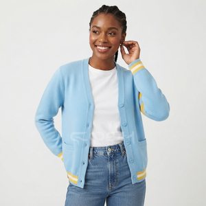 Pull en laine acrylique personnalisé Cosh International Sisterhood, cardigan tricoté pour l'université, pull décontracté à manches longues avec rayures - Product Image 1