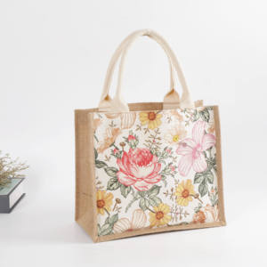 <b>Large</b> Capacity Jute Canvas Bag with Zipper Closure for Eco-Conscious Shoppers - Product Image 1
