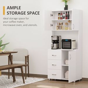 Mobile dispensa da cucina autoportante a 2 ante con 3 cassetti, ripiano aperto e ripiani regolabili per organizzazione e stoccaggio - Product Image 4