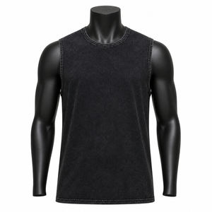 Custom Washed Black Sleeveless <b>Tank</b> <b>Top</b> <b>Men</b> Blank Cotton Muscle Shirt Streetwear Gym Wear OEM Wholesale - Product Image 1