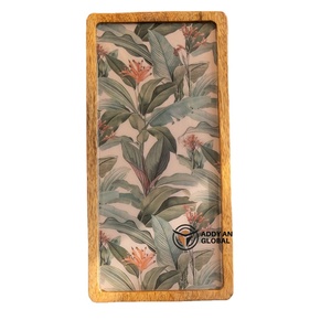 Bandeja de Almacenamiento de Lujo de Madera de Mango y Resina Epoxi con Estampado Botánico Tropical, Plato Decorativo para Mesa de Centro y Regalo de Decoración del Hogar - Product Image 1