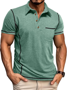 Polo Básico para Hombre, de Algodón, con Botones, Casual, Liso, con Bolsillo, Ligero, para Golf, de Manga Corta, Clásico, de Punto - Product Image 3
