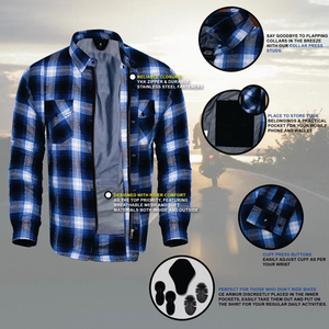 Chemise en flanelle à carreaux respirante avec doublure en aramide, design classique pour moto touring, protection blindée certifiée CE, protection personnalisée - Product Image 3