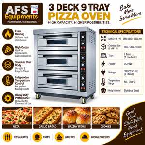 เตาอบพิซซ่าไฟฟ้า AFS Equipments 3 ชั้น 9 ถาด 380V ควบคุมแบบดิจิตอล ตั้งเวลาได้ในตัว รับประกัน 1 ปี สำหรับเชิงพาณิชย์ - Product Image 1