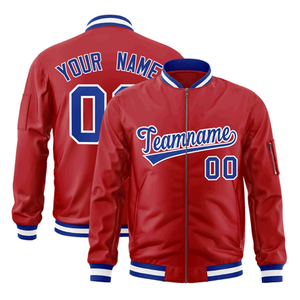 Chaqueta Varsity Roja Personalizada para Hombre con Cierre, Chaqueta Deportiva Tipo Bomber con Cierre Completo y Letras Bordadas - Product Image 2