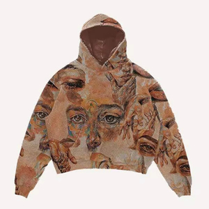premium quality Men's Unisex Hooded Sweatshirt Crocheted Devil Retro Red Thermal Pullover Graphic Print Customizable - Product Image 1