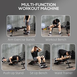<b>Foldable</b> Home Gym System <b>Workout</b> <b>Bench</b> and Abdominal Cruncher with Resistance Bands for Ab Exercises - Product Image 3