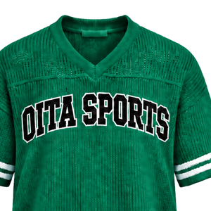 Emerald Green Knitted <b>V</b> <b>Neck</b> Sports Jersey Short Sleeve Stripe Trim Lightweight Custom Casual <b>Oversized</b> Athletic Team <b>Shirt</b> - Product Image 5