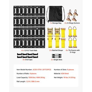 Kit di fissaggio E-Track da 1,3 piedi (4 pezzi) con 21 accessori, include 2 cinghie a cricchetto, 4 O-ring, 4 anelli di fissaggio e anelli a D per una sicurezza elevata - Product Image 5