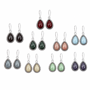 Pendientes de gota de moda con perlas de piedra Monalisa, chapados en plata antigua, de latón, estilo étnico, joyería de moda para mujer, venta al por mayor. - Product Image 1