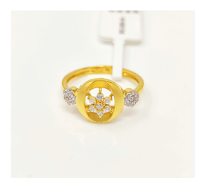 Solid 22K Gold Floral <b>Circle</b> <b>Ring</b> for Women Luxury 916 Hallmarked Yellow Gold CZ Studded Flower Center Statement Band - Product Image 2