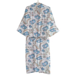Main Bloc Imprimé Premium Coton Tissu Peignoir Floral Imprimé Casual Printemps Maxi Robe Parti Style - Product Image 3