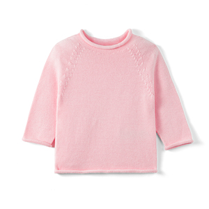 เสื้อสเวตเตอร์เด็กผู้หญิงถักนิตติ้งสีชมพู คอเต่า แขนสามส่วน ผ้าฝ้าย 100% สไตล์ลำลองน่ารักสำหรับฤดูใบไม้ผลิ ชั้นเดียว - Product Image 1