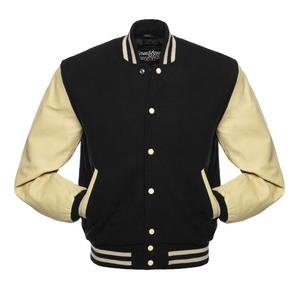 Nouvelle veste bomber universitaire en laine bleu roi et cuir noir, col montant, style universitaire, design streetwear, logo frontal - pour l'hiver - Product Image 1