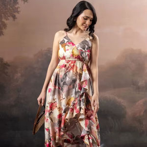 Vestido Midi de Verano para Mujer, Estilo Vintage, Estampado Floral, Formal, Holgado, Cintura Natural, Ecológico - Product Image 1