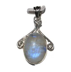 2023 Unisex Sri Lanka Moonstone Pendant Sterling Silver 925 Wrap with Bezel Setting Drop Shape Healing Crystal Stones