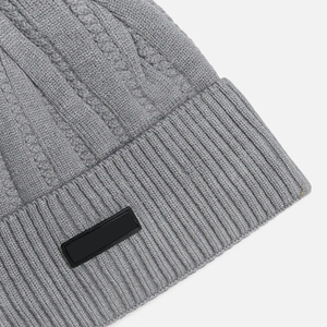 Custom Beanie <b>Winter</b> <b>Cap</b> with Ribbed Cuff Unisex Warm Stretch Knitted Skull <b>Cap</b> with Front PU Leather Logo Patch OEM Supplier - Product Image 2