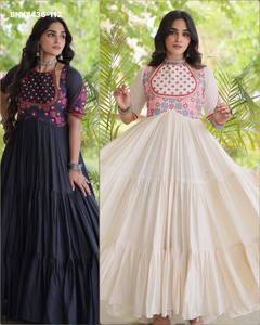 Robe de soirée évasée et à volants en coton Cora de bonne qualité avec broderies multi-fils et miroir, pour femme, exportateur de mode, fournisseur indien - Product Image 5