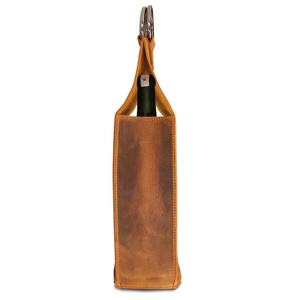 Porte-bouteilles en cuir grainé de haute qualité, porte-bouteille de vin fabriqué à la main, sac de bouteille de vin personnalisé Produit OEM et FBA - Product Image 3