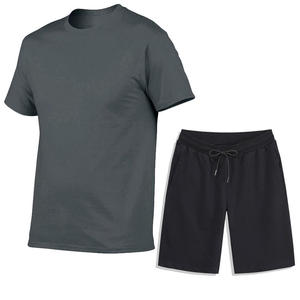 Men Casual Solid Color T-Shirt and Drawstring Shorts Set Summer Knitted Outfit Red - Product Image 6