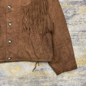 Authentic Vintage Western Cowboy Real <b>Suede</b> Leather <b>Jacket</b> Fringe Beaded Waterproof Windproof Classic Style High - Product Image 4