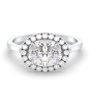 Bague Halo en or massif 14 carats REYES Classic Design, sertie d'un moissanite ovale de 1,27 carat, pour femme, élégante bague de fiançailles solitaire. - Product Image 1