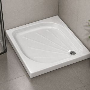 Base de Ducha Cuadrada Moderna de Acrílico Blanco Empotrada con Drenaje Automático para Baños de Hoteles y Villas - Product Image 1