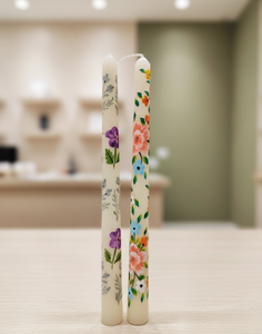 Ensemble de bougies coniques en cire de soja et de paraffine peintes à la main avec motifs floraux (lot de 2) pour la décoration de la maison, les mariages, Noël et les événements spéciaux - Product Image 1