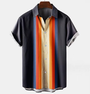Chemise Hawaïenne Décontractée d'Été pour Hommes en Gros, 100% Polyester, Imprimée à Rayures, Séchage Rapide, Manches Courtes, Haut de Plage Tricoté - Product Image 3