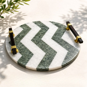 Plateau de service simple en marbre avec poignée en laiton doré, accessoire décoratif pour la maison, les mariages et les hôtels, plateaux en laiton et en marbre - Product Image 1