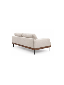 Canapé d'extérieur minimaliste deux places avec coussins en tissu beige et base en bois pour jardin, terrasse ou usage extérieur - Product Image 6