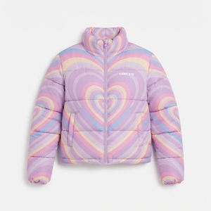 Veste matelassée à motif cœur pour femme, avec ceinture à la taille, capuche, imprimé par sublimation, chaude, rembourrée, pour l'extérieur, nouveau look tendance - Product Image 4