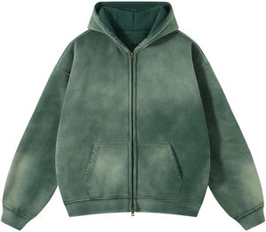 Sudadera con capucha pesada de estilo vintage con cremallera completa, hombros caídos, estilo urbano, lavado ácido, chaqueta de forro polar para hombre y mujer - Product Image 6