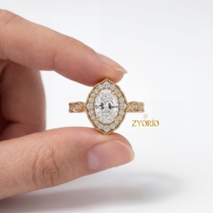 Anillo de Compromiso Clásico Vintage con Diamante Cultivado en Laboratorio de Corte Ovalado, Bordes Milgrain, Chapado en Oro de 14K/18K, para Aniversario de Bodas o Fiesta - Product Image 3