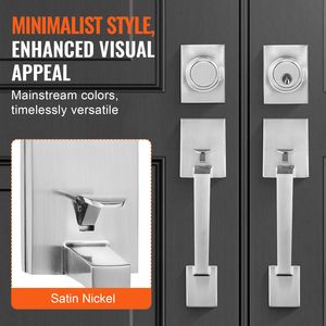 Set Maniglia e Serratura per Porta Doppia Stile Europeo, Leva Reversibile in Nichel Satinato, Leva Quadrata Resistente per Porte Francesi Doppie - Product Image 6