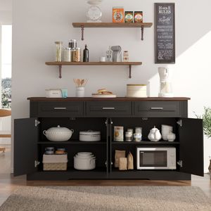 Credenza Moderna da 63 Pollici per Caffetteria, Mobile Buffet con 4 Ante e 3 Cassetti, Armadietto da Cucina in Legno con Design Scanalato - Product Image 6