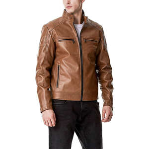 Fashionable Custom Made Genuine Leather Bomber Jacket Stand Collar Waterproof Windproof Breathable Winter Wear Front Men - Product Image 6