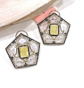 Dazzling Geometric <b>Stud</b> Earrings With Red Crystal And Rhinestones Antique <b>Silver</b> Plated For Women Party Wear Vintage Style - Product Image 5