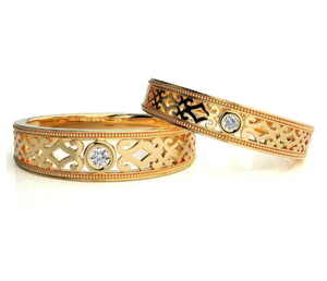 925 Sterling Silver Gold Plated Filigree <b>Couple</b> <b>Rings</b> - Product Image 3