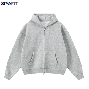 Sweat à capuche zippé double vintage surdimensionné et court pour homme, en coton 100% épais 360 g/m², personnalisable et brodé - Product Image 4