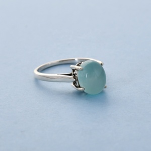 Aqua Chalcedony Oval Cabochon Sterling Silver <b>Ring</b> Handmade Natural Gemstone Prong set Statement Jewelry - Product Image 4